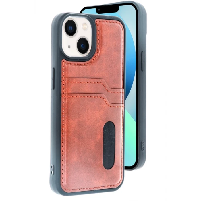 Newface Apple iPhone 15 Sara Kartvizitli Deri Kılıf - Taba