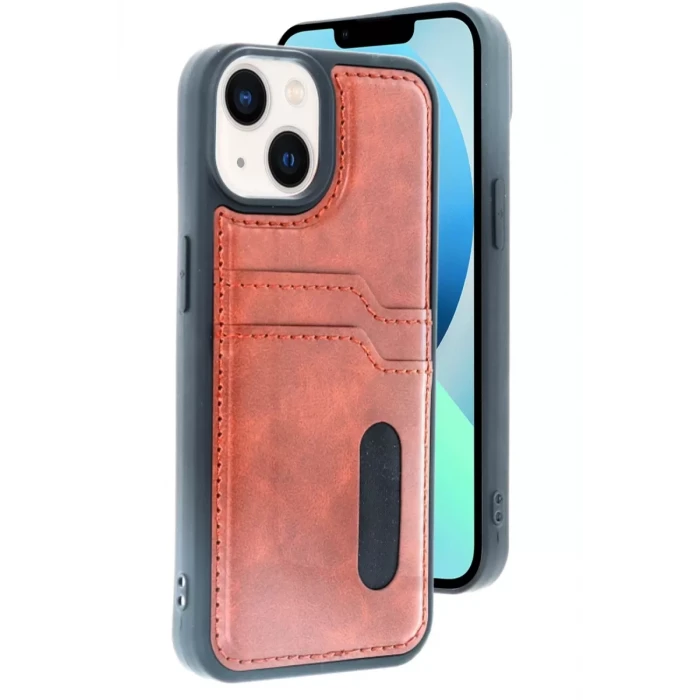 Newface Apple iPhone 15 Sara Kartvizitli Deri Kılıf - Taba