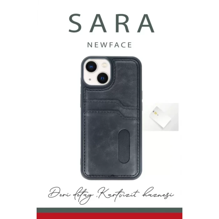 Newface Apple iPhone 15 Sara Kartvizitli Deri Kılıf - Yeşil