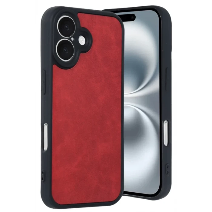 Newface Apple iPhone 16 Kılıf Aras Deri Kapak - Kırmızı