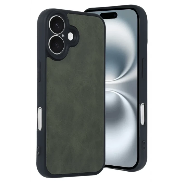 Newface Apple iPhone 16 Kılıf Aras Deri Kapak - Koyu Yeşil