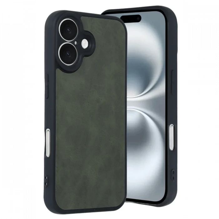 Newface Apple iPhone 16 Kılıf Aras Deri Kapak - Koyu Yeşil