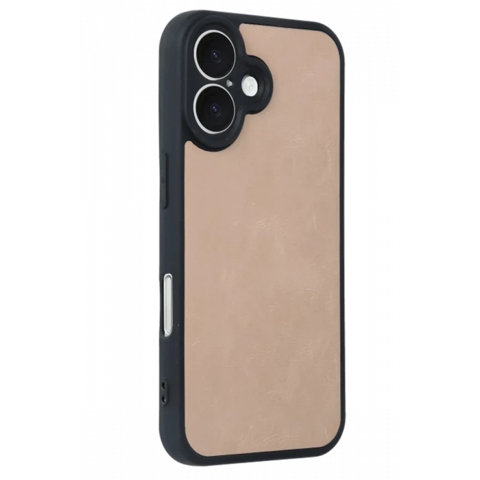 Newface Apple iPhone 16 Kılıf Aras Deri Kapak - Pudra