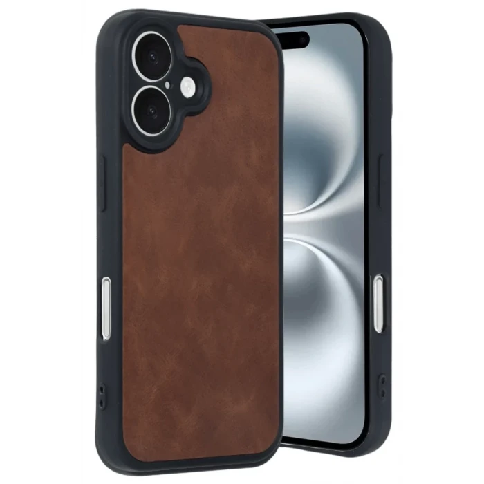 Newface Apple iPhone 16 Kılıf Aras Deri Kapak - Taba