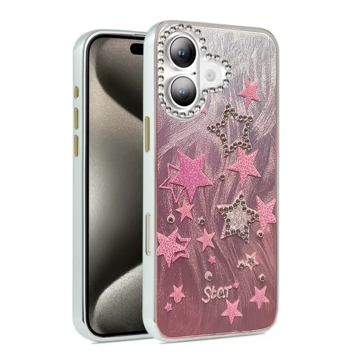 Newface Apple iPhone 16 Kılıf Blade Aynalı Desenli Kapak - Desen 7