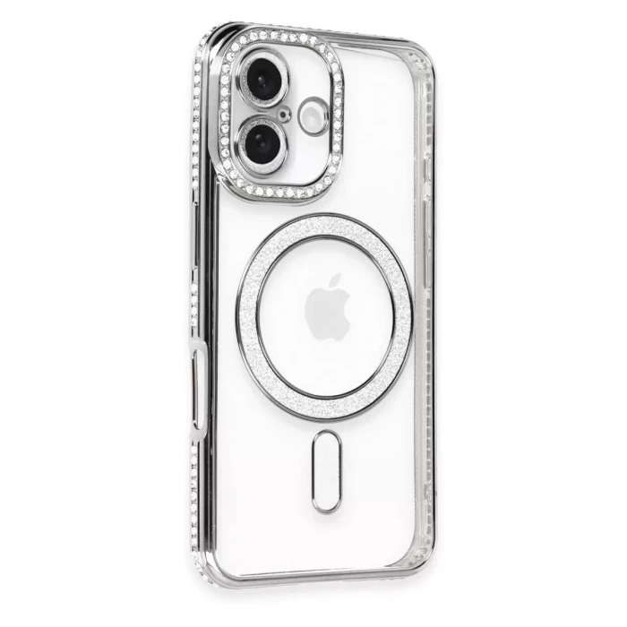 Newface Apple iPhone 16 Kılıf Joke Simli Magneticsafe Kılıf - Gri