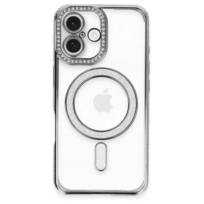 Newface Apple iPhone 16 Kılıf Joke Simli Magneticsafe Kılıf - Gri