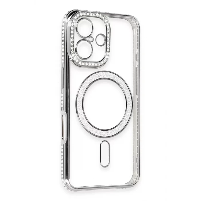 Newface Apple iPhone 16 Kılıf Joke Simli Magneticsafe Kılıf - Gri