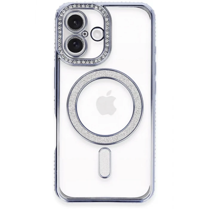 Newface Apple iPhone 16 Kılıf Joke Simli Magneticsafe Kılıf - Mavi