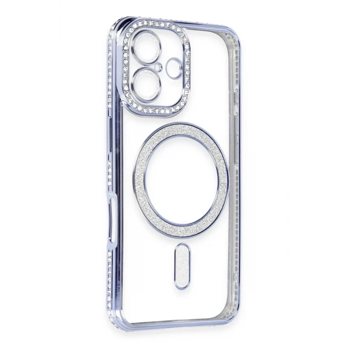 Newface Apple iPhone 16 Kılıf Joke Simli Magneticsafe Kılıf - Mavi