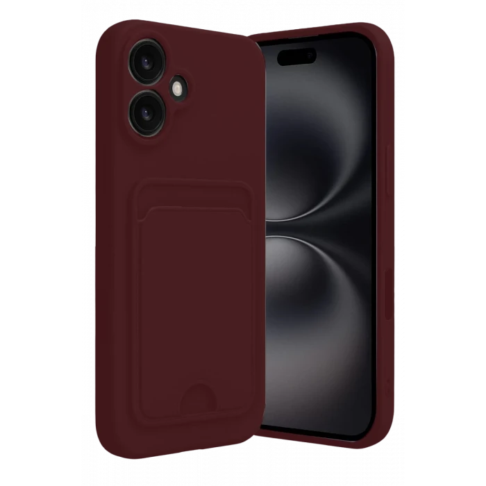 Newface Apple iPhone 16 Kılıf Kelvin Kartvizitli Silikon - Bordo