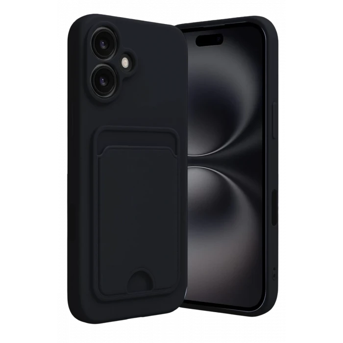 Newface Apple iPhone 16 Kılıf Kelvin Kartvizitli Silikon - Siyah