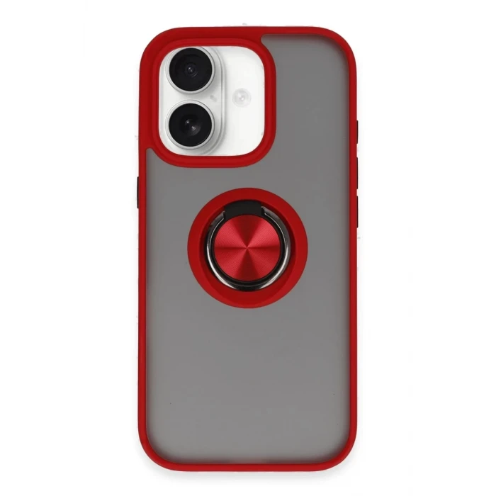 Newface Apple iPhone 16 Kılıf Montreal Yüzüklü Silikon Kapak - Kırmızı