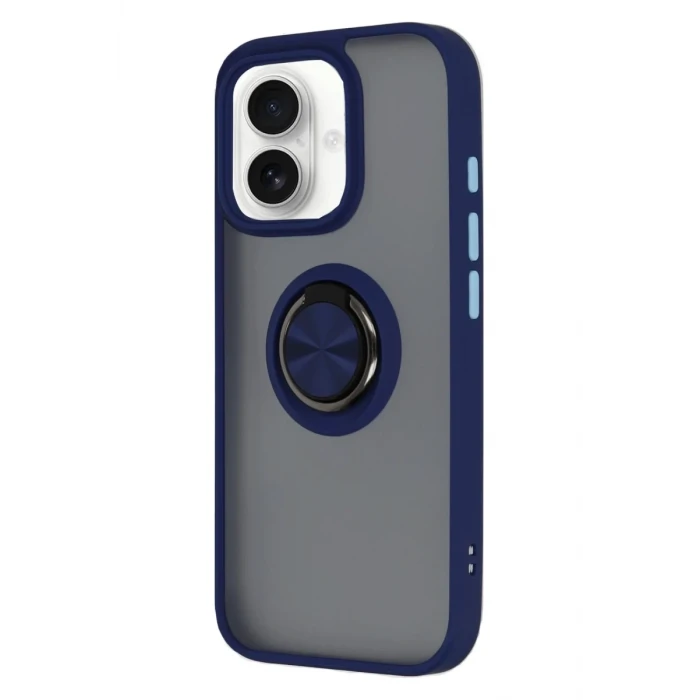 Newface Apple iPhone 16 Kılıf Montreal Yüzüklü Silikon Kapak - Lacivert
