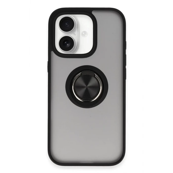 Newface Apple iPhone 16 Kılıf Montreal Yüzüklü Silikon Kapak - Siyah
