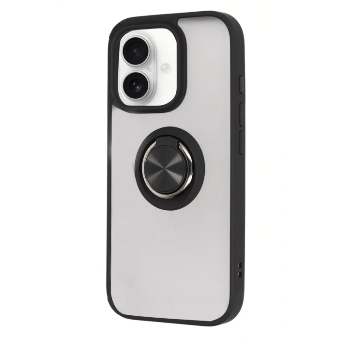 Newface Apple iPhone 16 Kılıf Montreal Yüzüklü Silikon Kapak - Siyah
