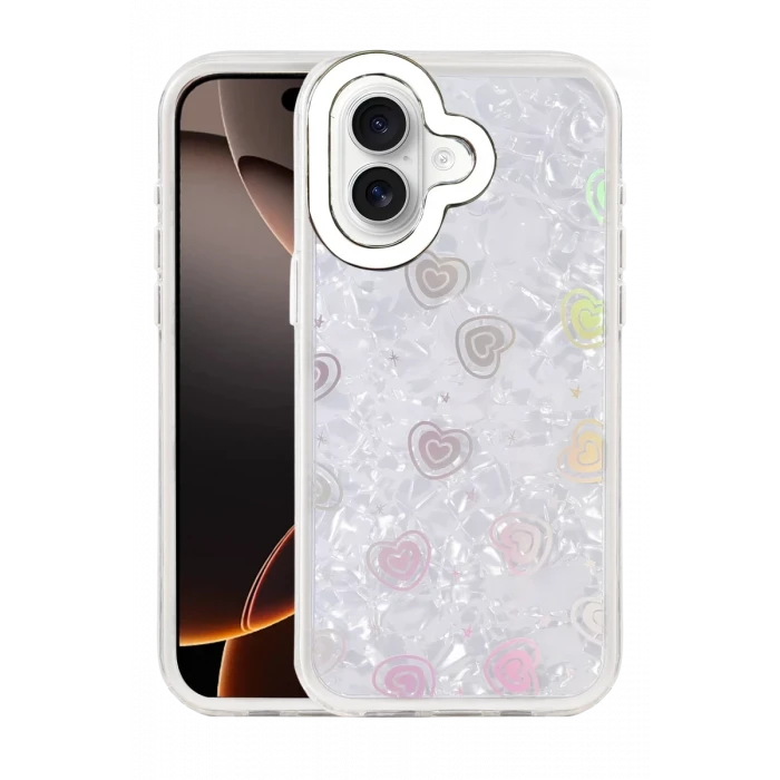 Newface Apple iPhone 16 Lumi Desenli Kapak - Beyaz