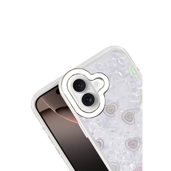 Newface Apple iPhone 16 Lumi Desenli Kapak - Beyaz