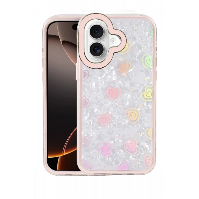 Newface Apple iPhone 16 Lumi Desenli Kapak - Pembe