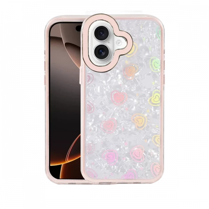 Newface Apple iPhone 16 Lumi Desenli Kapak - Pembe