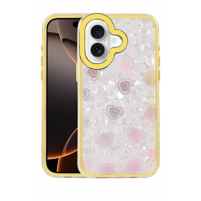 Newface Apple iPhone 16 Lumi Desenli Kapak - Sarı
