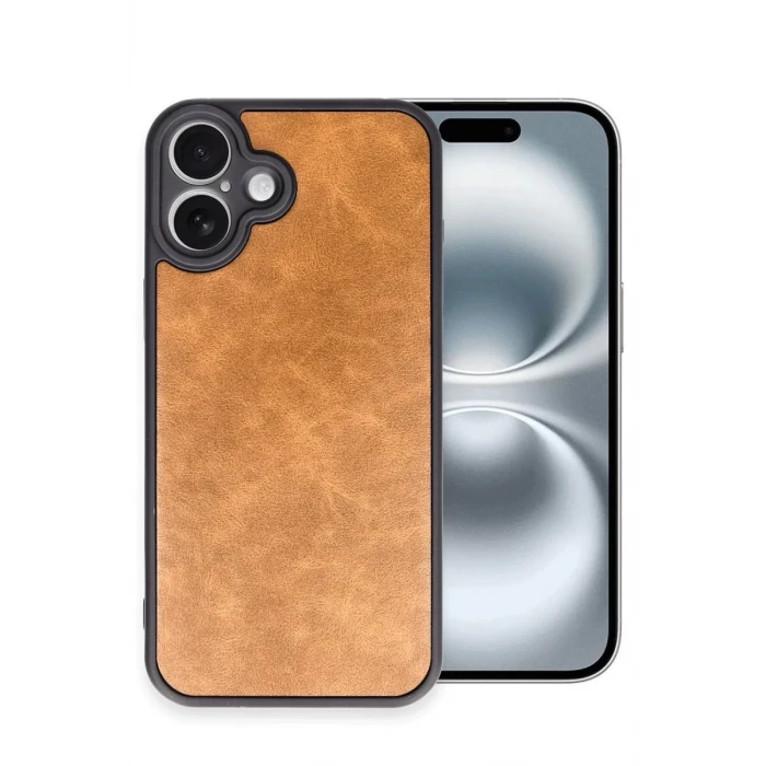 Newface Apple iPhone 16 Plus Kılıf Aras Deri Kapak - Taba