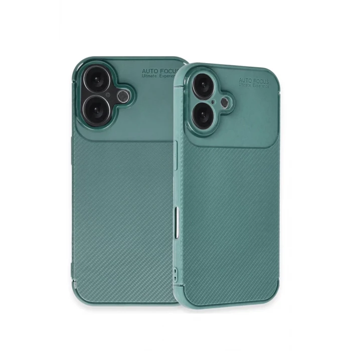 Newface Apple iPhone 16 Plus Kılıf Auto Focus Karbon Kapak - Koyu Yeşil