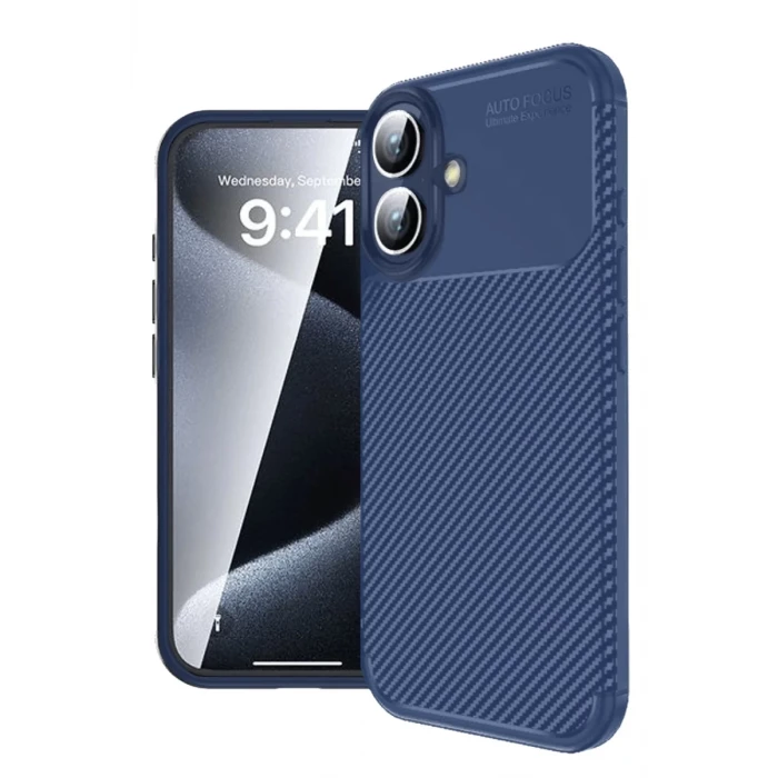 Newface Apple iPhone 16 Plus Kılıf Auto Focus Karbon Kapak - Lacivert