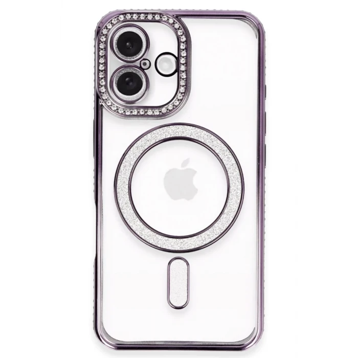 Newface Apple iPhone 16 Plus Kılıf Joke Simli Magneticsafe Kılıf - Derin Mor