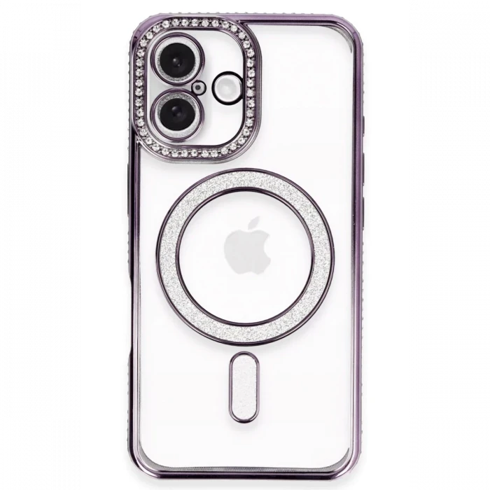 Newface Apple iPhone 16 Plus Kılıf Joke Simli Magneticsafe Kılıf - Derin Mor