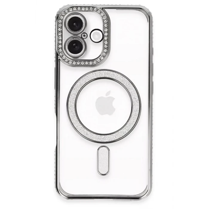 Newface Apple iPhone 16 Plus Kılıf Joke Simli Magneticsafe Kılıf - Gri