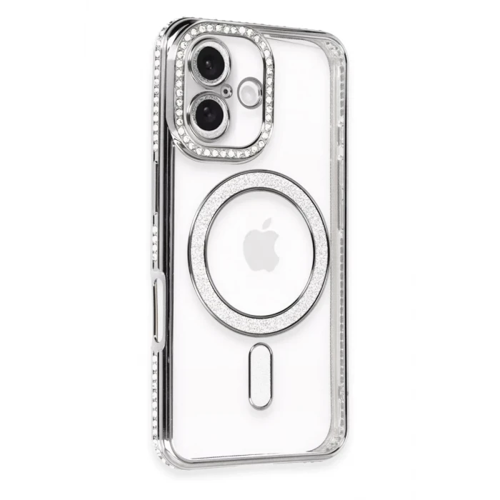 Newface Apple iPhone 16 Plus Kılıf Joke Simli Magneticsafe Kılıf - Gri