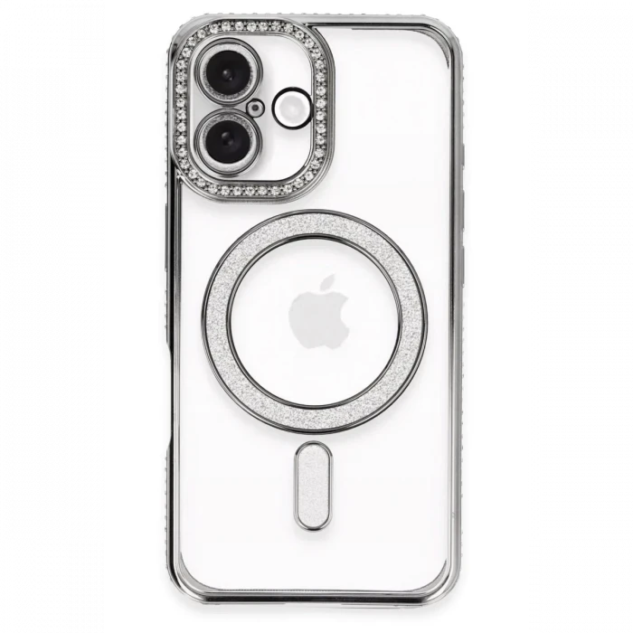 Newface Apple iPhone 16 Plus Kılıf Joke Simli Magneticsafe Kılıf - Gri