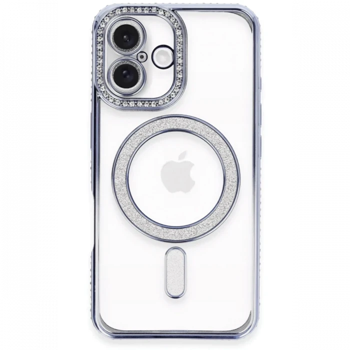 Newface Apple iPhone 16 Plus Kılıf Joke Simli Magneticsafe Kılıf - Mavi