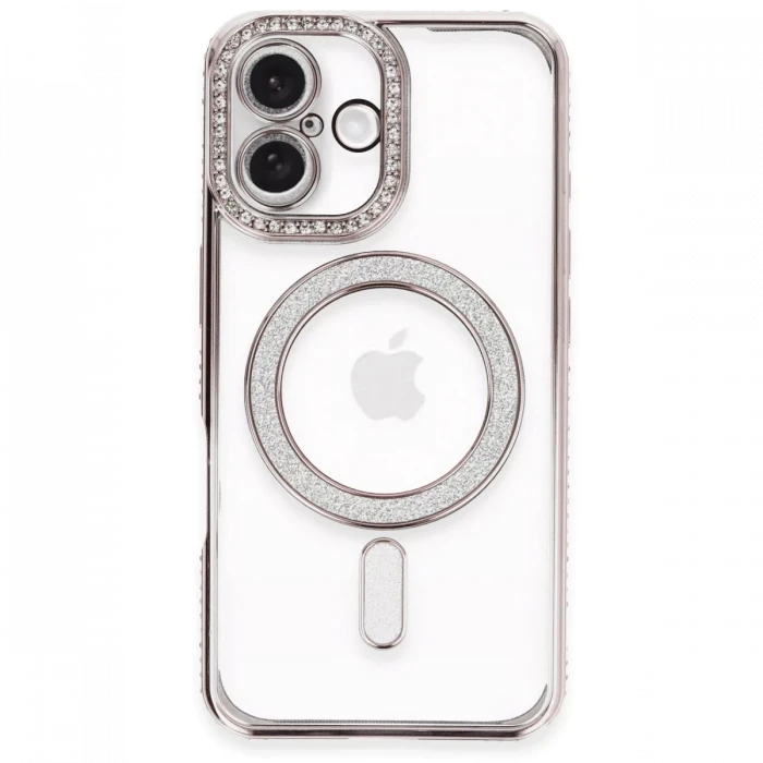 Newface Apple iPhone 16 Plus Kılıf Joke Simli Magneticsafe Kılıf - Pembe