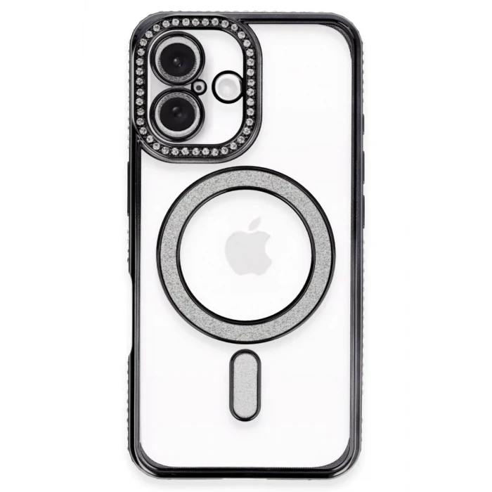 Newface Apple iPhone 16 Plus Kılıf Joke Simli Magneticsafe Kılıf - Siyah