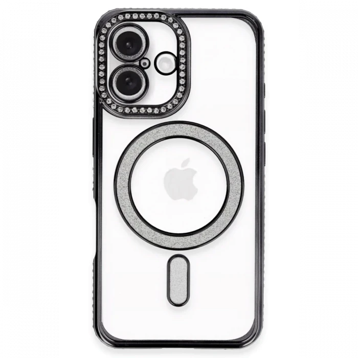 Newface Apple iPhone 16 Plus Kılıf Joke Simli Magneticsafe Kılıf - Siyah