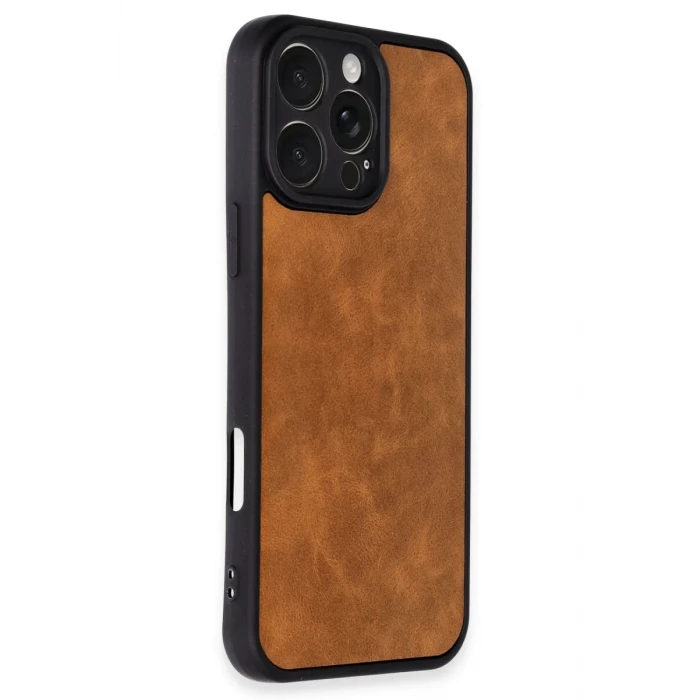 Newface Apple iPhone 16 Pro Kılıf Aras Deri Kapak - Taba
