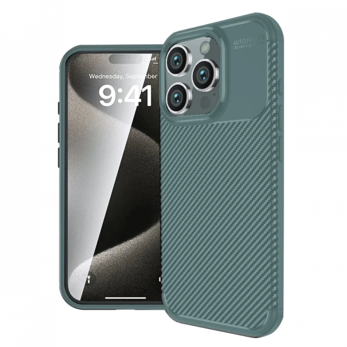 Newface Apple iPhone 16 Pro Kılıf Auto Focus Karbon Kapak - Koyu Yeşil