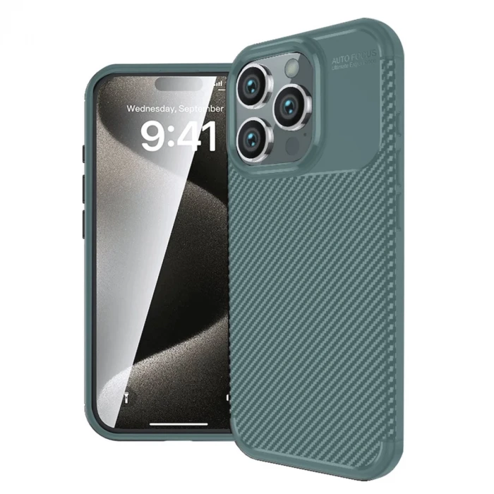 Newface Apple iPhone 16 Pro Kılıf Auto Focus Karbon Kapak - Koyu Yeşil