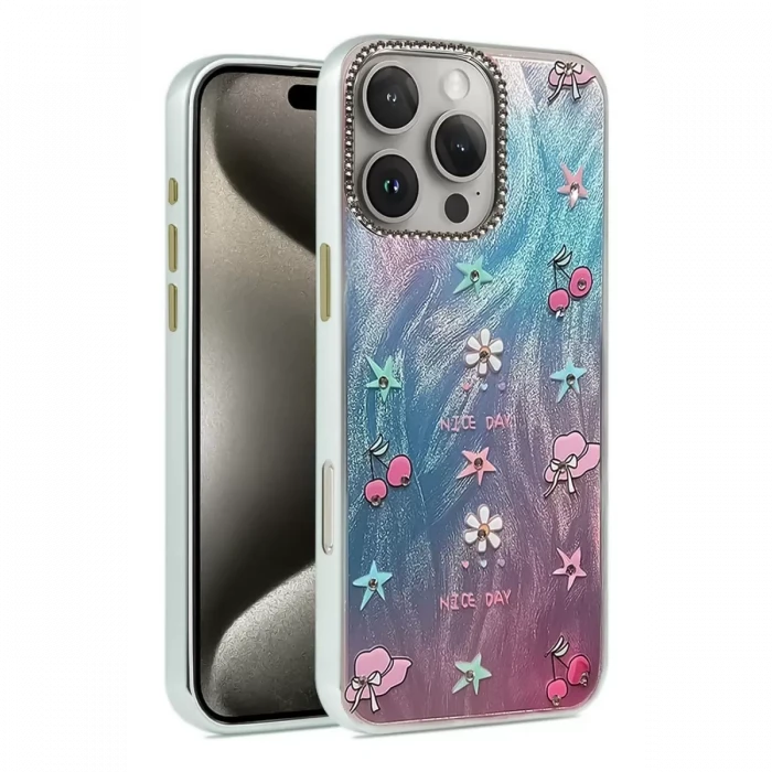 Newface Apple iPhone 16 Pro Kılıf Blade Aynalı Desenli Kapak - Desen 4