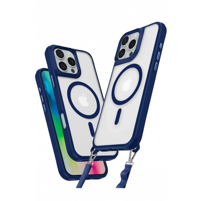 Newface Apple iPhone 16 Pro Kılıf Enka Magsafe Silikon Kılıf - Lacivert