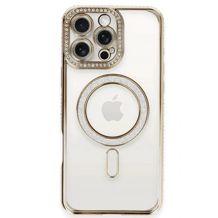 Newface Apple iPhone 16 Pro Kılıf Joke Simli Magneticsafe Kılıf - Gold