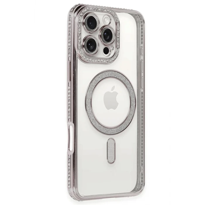 Newface Apple iPhone 16 Pro Kılıf Joke Simli Magneticsafe Kılıf - Pembe