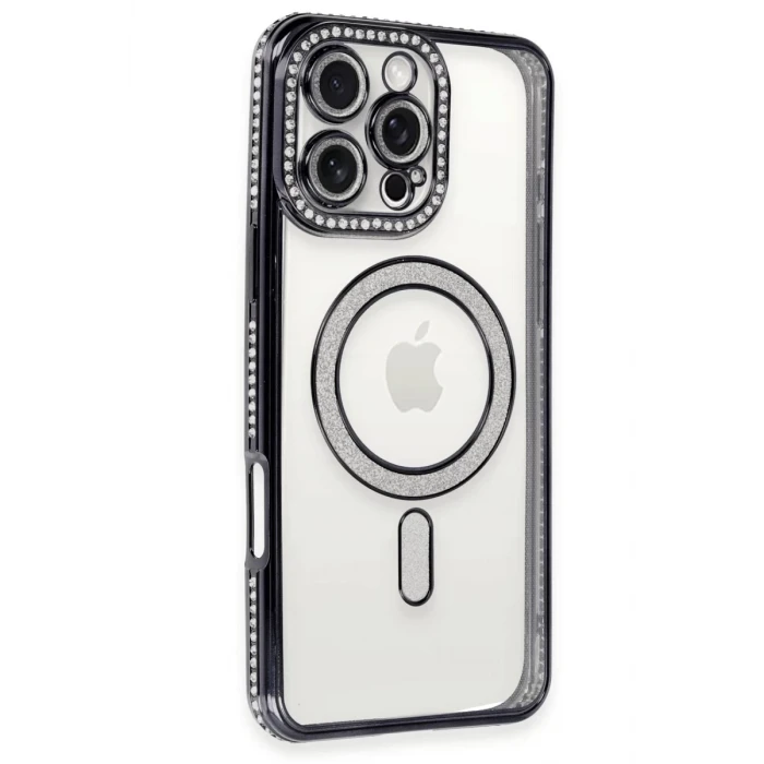 Newface Apple iPhone 16 Pro Kılıf Joke Simli Magneticsafe Kılıf - Siyah