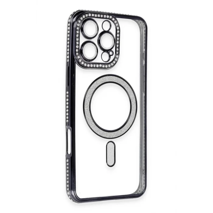 Newface Apple iPhone 16 Pro Kılıf Joke Simli Magneticsafe Kılıf - Siyah