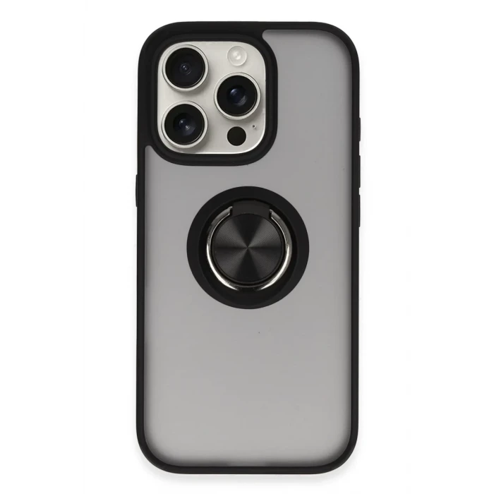 Newface Apple iPhone 16 Pro Kılıf Montreal Yüzüklü Silikon Kapak - Siyah