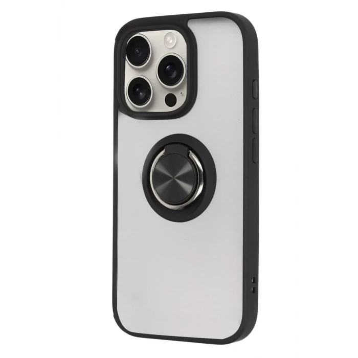 Newface Apple iPhone 16 Pro Kılıf Montreal Yüzüklü Silikon Kapak - Siyah
