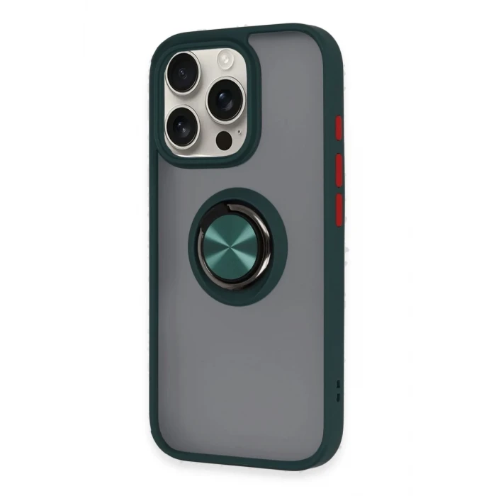 Newface Apple iPhone 16 Pro Kılıf Montreal Yüzüklü Silikon Kapak - Yeşil