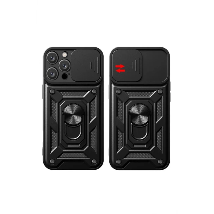 Newface Apple iPhone 16 Pro Kılıf Pars Lens Yüzüklü Silikon - Yeşil